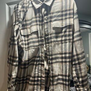 Old Navy Beige and Navy Plaid Shirt Jacket